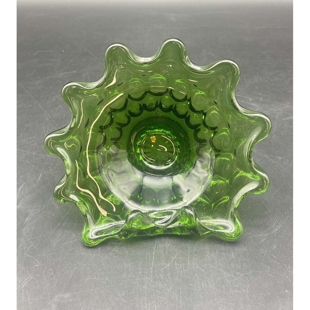 VTG MCM GREEN Art Glass Bowl Dish Ash Tray Rolled Edge 6" X 3" Retro